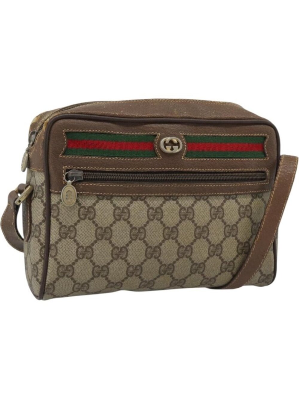GUCCI GG Supreme Web Sherry Line Bag PVC Beige Gold 116 02 087
